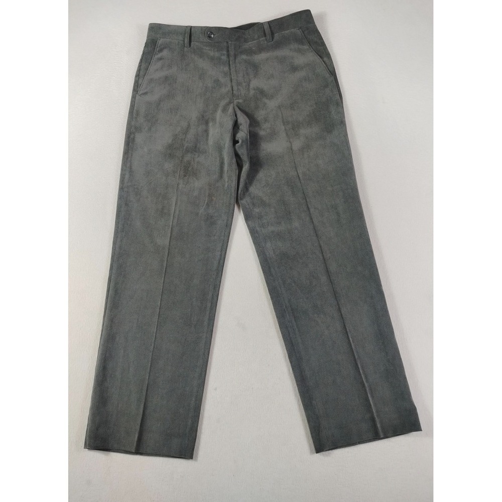 Alan Flusser Pants Mens 36x30 Gray Microfiber Stretch Dress Check Slacks Classic
